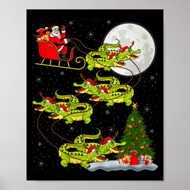 Poster Crocodile Alligators Santa Sleigh Flying Funny Chr (Frente)