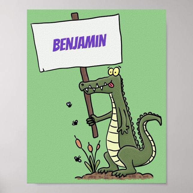 Poster Crocodilo engraçado, alinhador com cartoon (Frente)