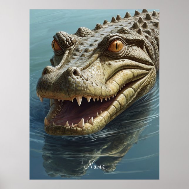 Poster Crocodilo feroz com Vida Selvagem de Olhos Perfura (Frente)