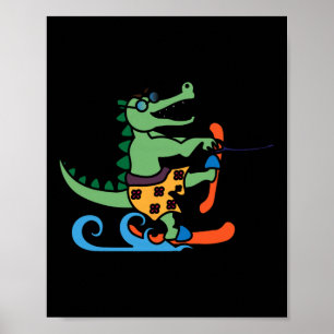 Poster Crocodilo Lover Skiator Alligator Réptil Water Ski