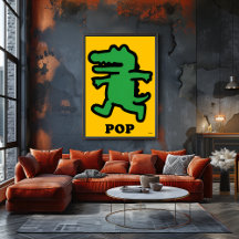 Crocodilo Pop Art – Silhueta Verde no Amarelo