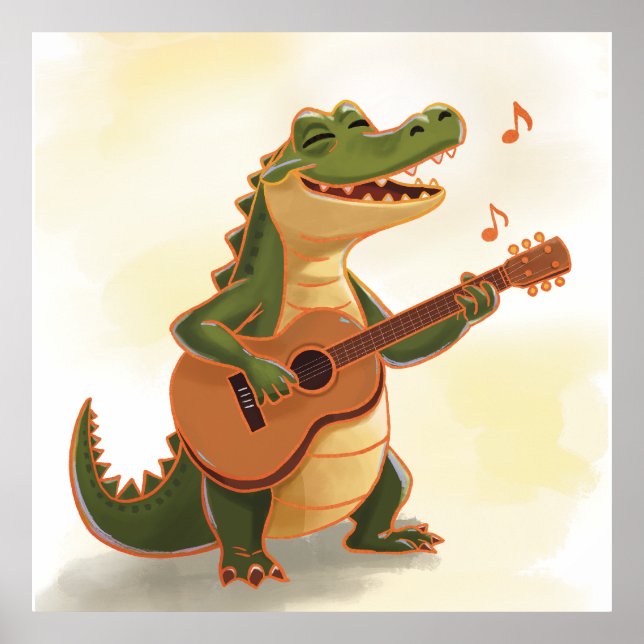 Poster Crocodilo Rockeiros com Guitarra – Animais de Dese (Frente)