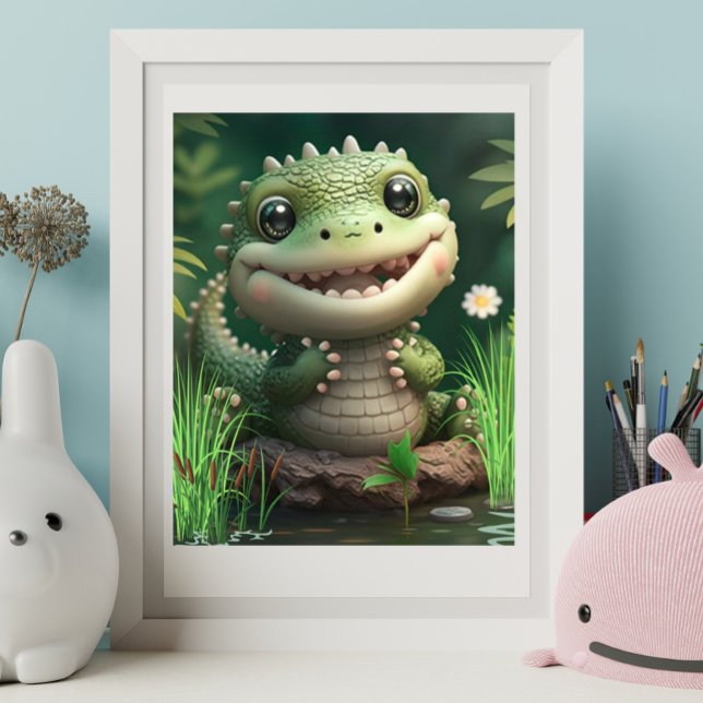 Poster Crocodilo Whimsical Bonito sorrindo perto da Arte  (Criador carregado)