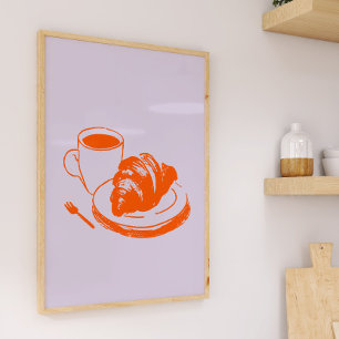 Poster Croissant de Café Café Parisiense Lavanda Laranja 