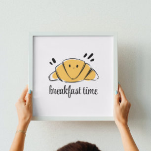 Poster Croissant de Desenho de Tinta do Café