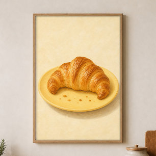 Poster Croissant no Prato Cartaz Aquarela Cottagecore