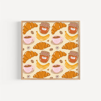 Poster Croissants Desenhados à Mão e Arte de Cozinha de C