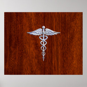 Poster Cromo Como Caduceus Símbolo Médico Mahogany Brown