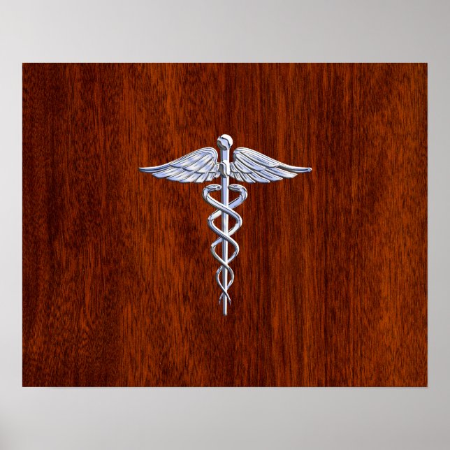 Poster Cromo Como Caduceus Símbolo Médico Mahogany Brown (Frente)