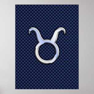 Pôster Cromo Como Taurus Zodíaco - Sinal Azul Carbono Im