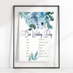 Poster Cronograma de Casamento de Rosas Azuis Pastel Mode
