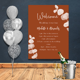 Poster Cronograma de casamento em eucalipto laranja queim