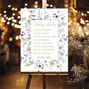 Poster Cronograma de Casamento Floral Roxo Branco Dourado