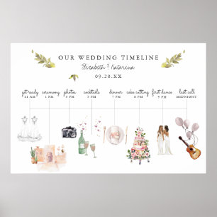 Poster Cronograma de Itinerário de Casamento Ilustrado Be