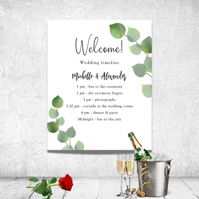 Poster Cronograma de programa de casamento com folhagem d (Criador carregado)