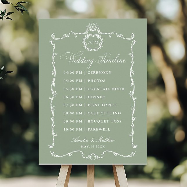 Poster Cronologia de Casamento em Verde Sage Clássico Mod (Criador carregado)