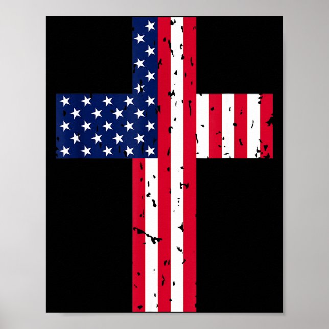 Poster Cross Usa Flag Christian Religious Us America Fait (Frente)