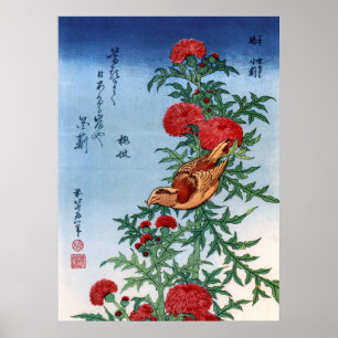 Pôster Crossbill em um cardo, Hokusai