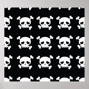 Poster Crossbones Crânio: Padrão Branco-Preto.
