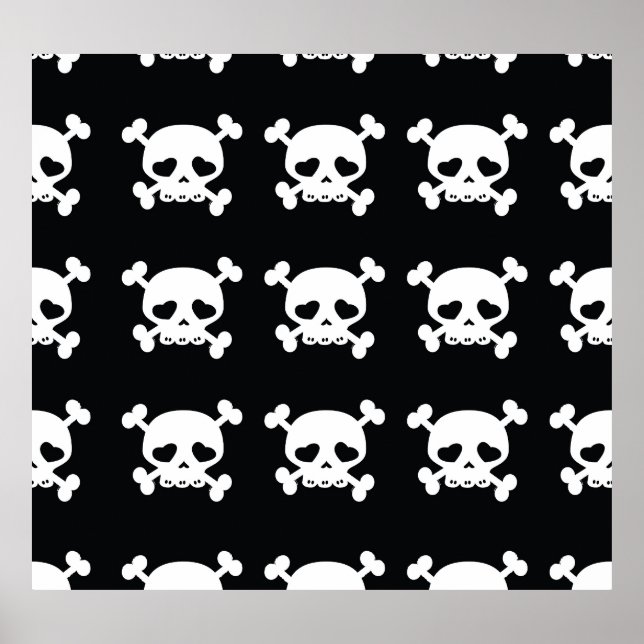 Poster Crossbones Crânio: Padrão Branco-Preto. (Frente)