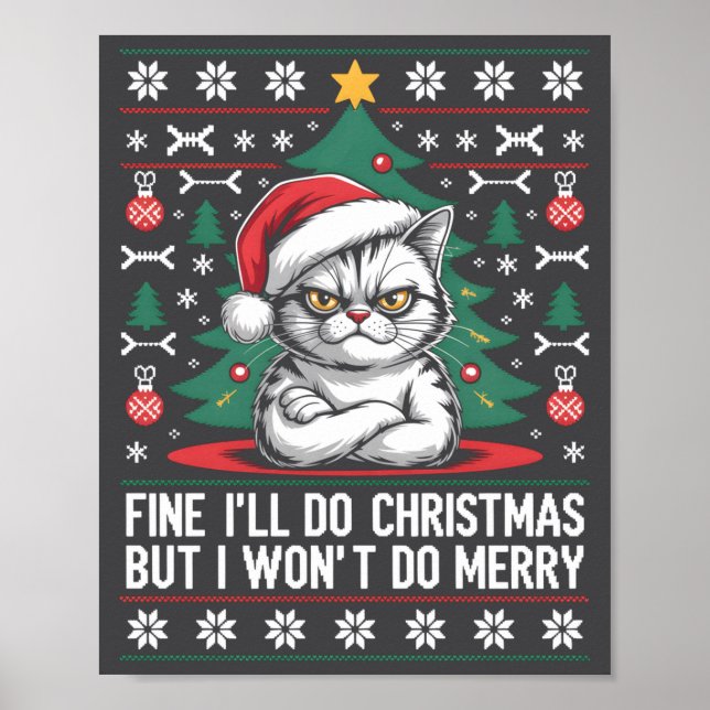 Poster Crossed Arms Cat Funny Christmas Ugly Sweater Long (Frente)
