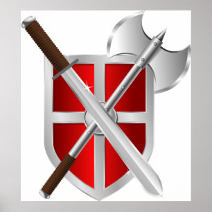 Pôster Crossed Weapons on Shield