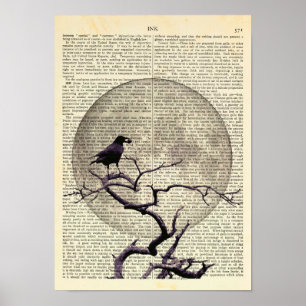 Poster Crow and Moon, Crow Art, Raven, Gothic, Night