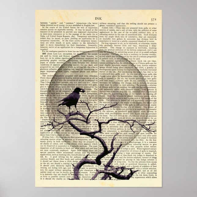 Poster Crow and Moon, Crow Art, Raven, Gótica, Noite (Frente)