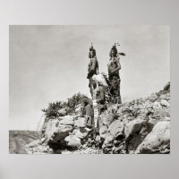 Crow Indians On Cliff, 1905. Vintage Photo