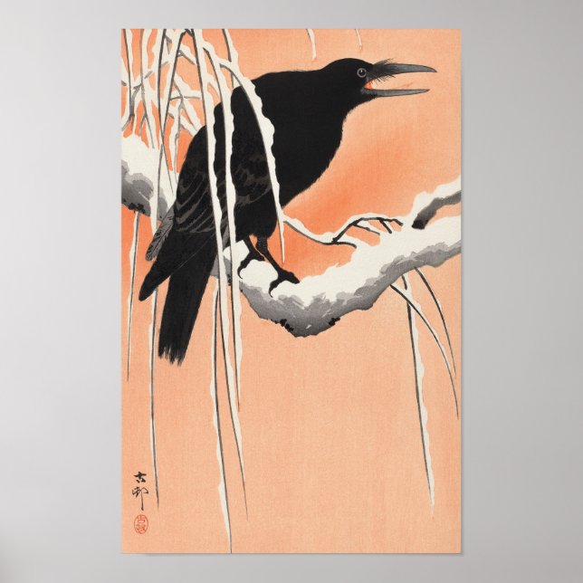 Poster Crow on Snowy Branch por Ohara Koson (1900-1930) (Frente)