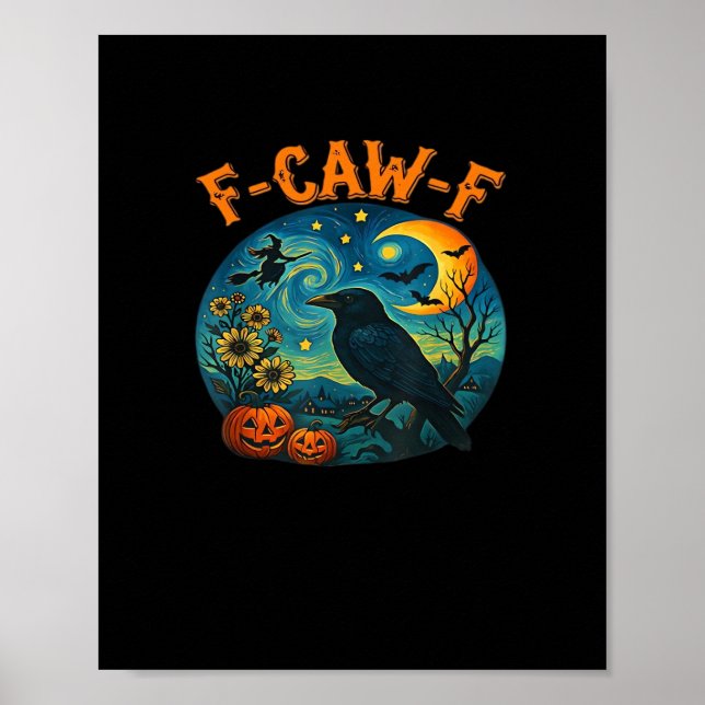 Poster Crow Raven F-Caw-F Funny Halloween Gothic Checkere (Frente)