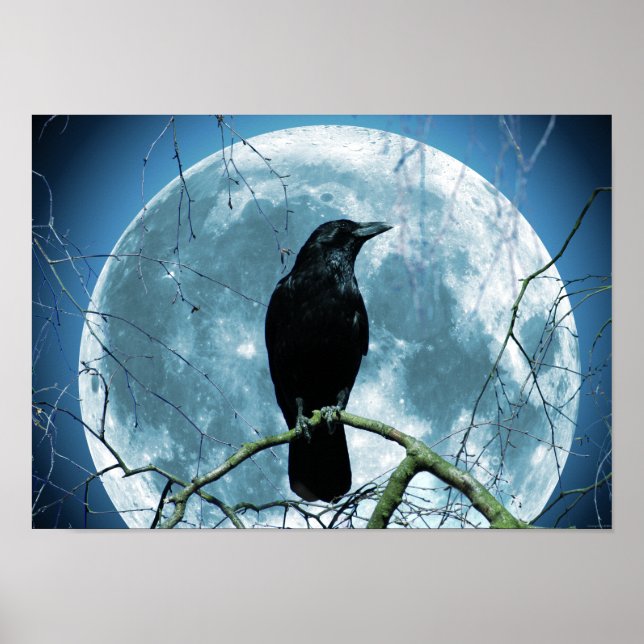 Pôster Crow Raven Moon Night Gótica Fantasia Incrível (Frente)