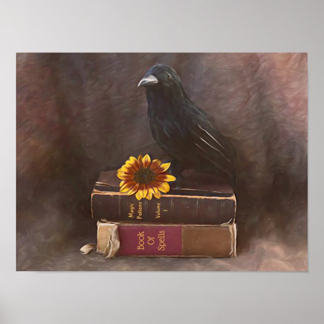 Poster Crow Vintage Gótica Livros Antigos Arte Sunflower (Frente)