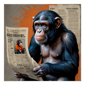 Pôster Crowed Chimp Royalty" - Divertido Pop Art com Colo