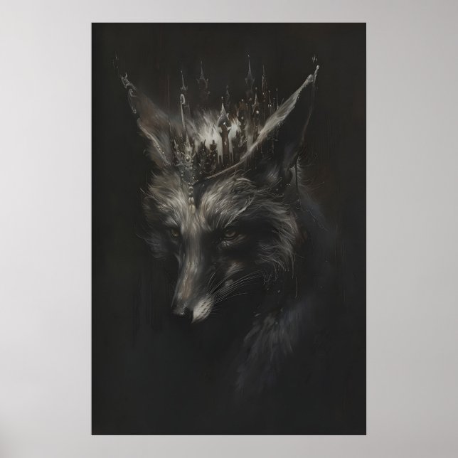 Poster Crowned Silver Fox Art Printable, Wild Animal Wall (Frente)