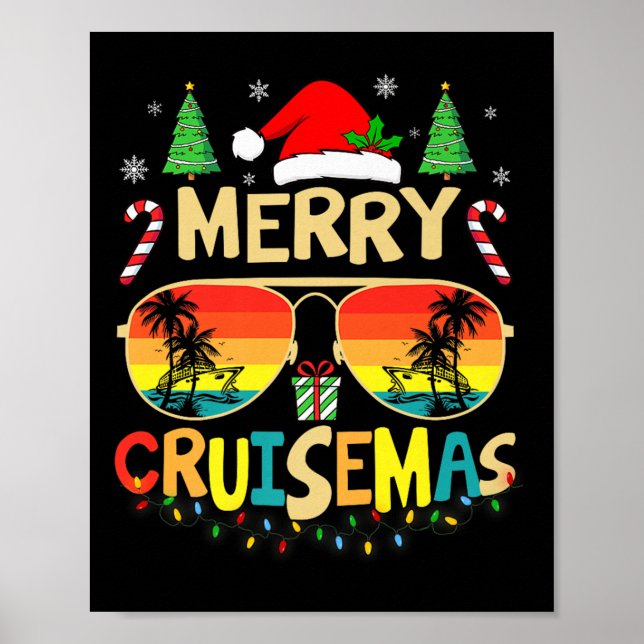Poster Cruise Ship Merry Christmas Lights Cruising Vacati (Frente)