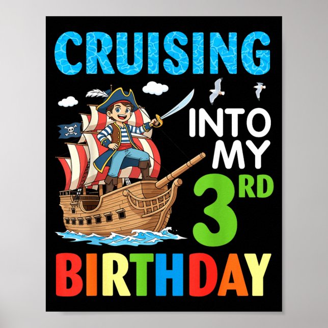 Poster Cruising Into My 3rd Birthday Rate Little Boy 3 Ye (Frente)