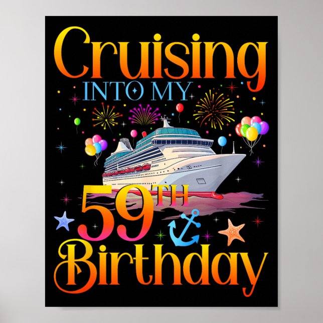 Poster Cruising Into My 59th Birthday Cruise 59 Year Old  (Frente)