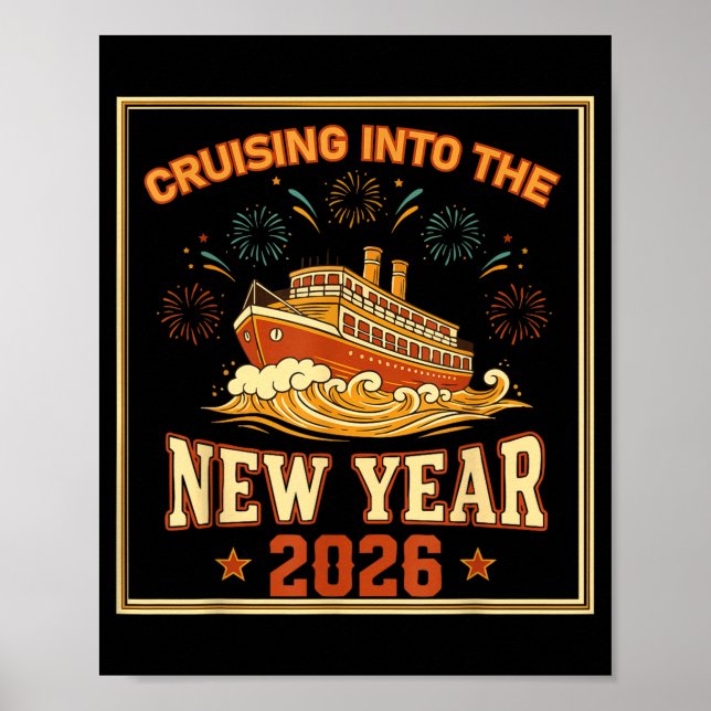 Poster Cruising Into The New Year 2026 Voyage Fireworks  (Frente)