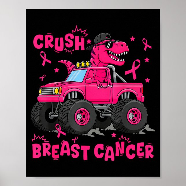 Poster Crush Breast Cancer Awareness Monster Truck Dinosa (Frente)