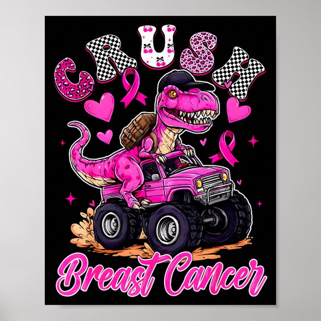 Poster Crush Breast Cancer Dinosaur T Rex Monster Truck B (Frente)