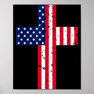 Poster Cruz Bandeira EUA Cristão Religioso EUA América Fé