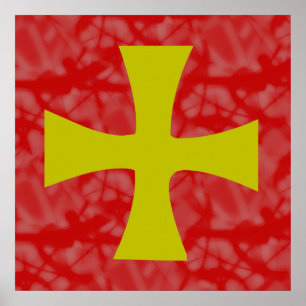 Pôster Cruz Bizantina Colorido Dourada em Vermelho