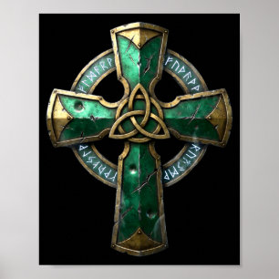 Poster Cruz celta antiga runas patrimônio irlandês Antigo