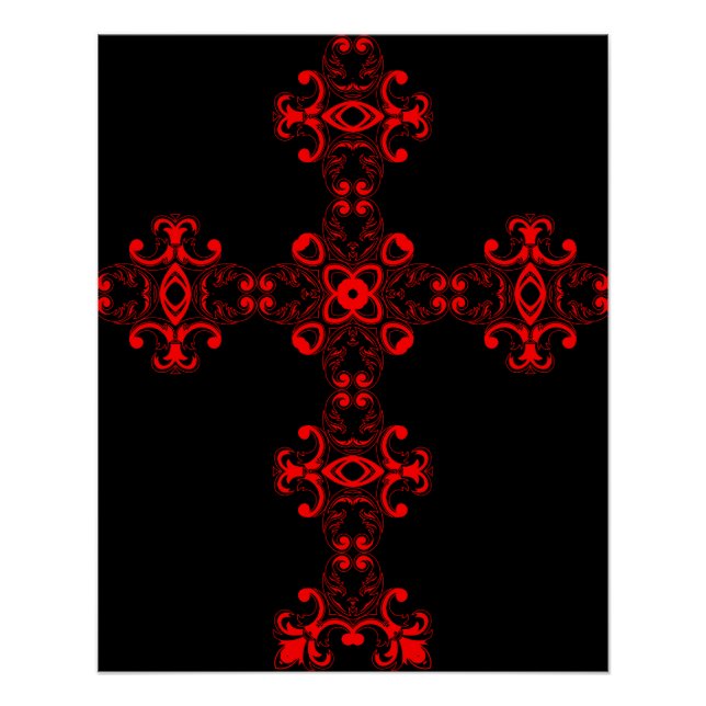 Pôster Cruz com ornamento vermelho (Frente)