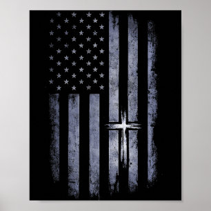 Poster Cruz Cristã Bandeira Americana Grunge Desenho de F
