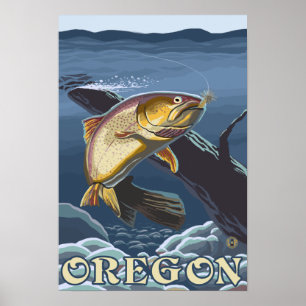 Poster Cruz da pesca da truta - seção - viagens vintage