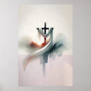 Poster Cruz de Páscoa com Sudário Ressurreição Aquarela