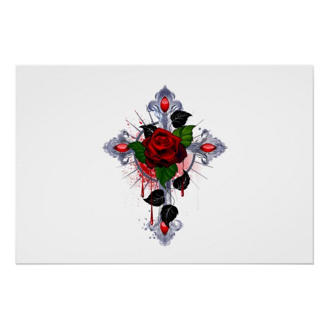 Pôster Cruz de Prata com Rosa vermelha (Frente)