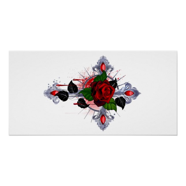 Pôster Cruz de Prata com Rosa vermelha (Frente)